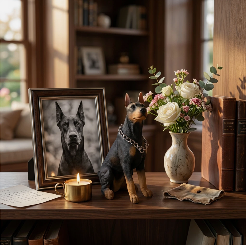 Doberman Figurine Statue Hand Painted Black and Tan