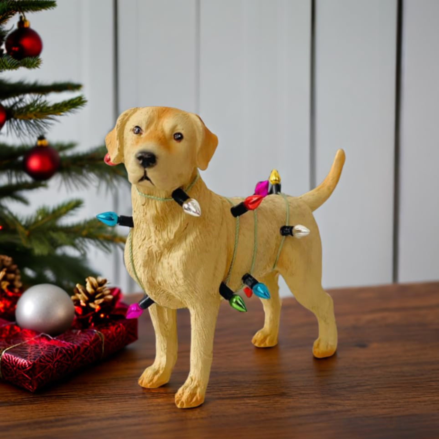 Festive Labrador: Christmas Lights Wrapped Resin Ornament