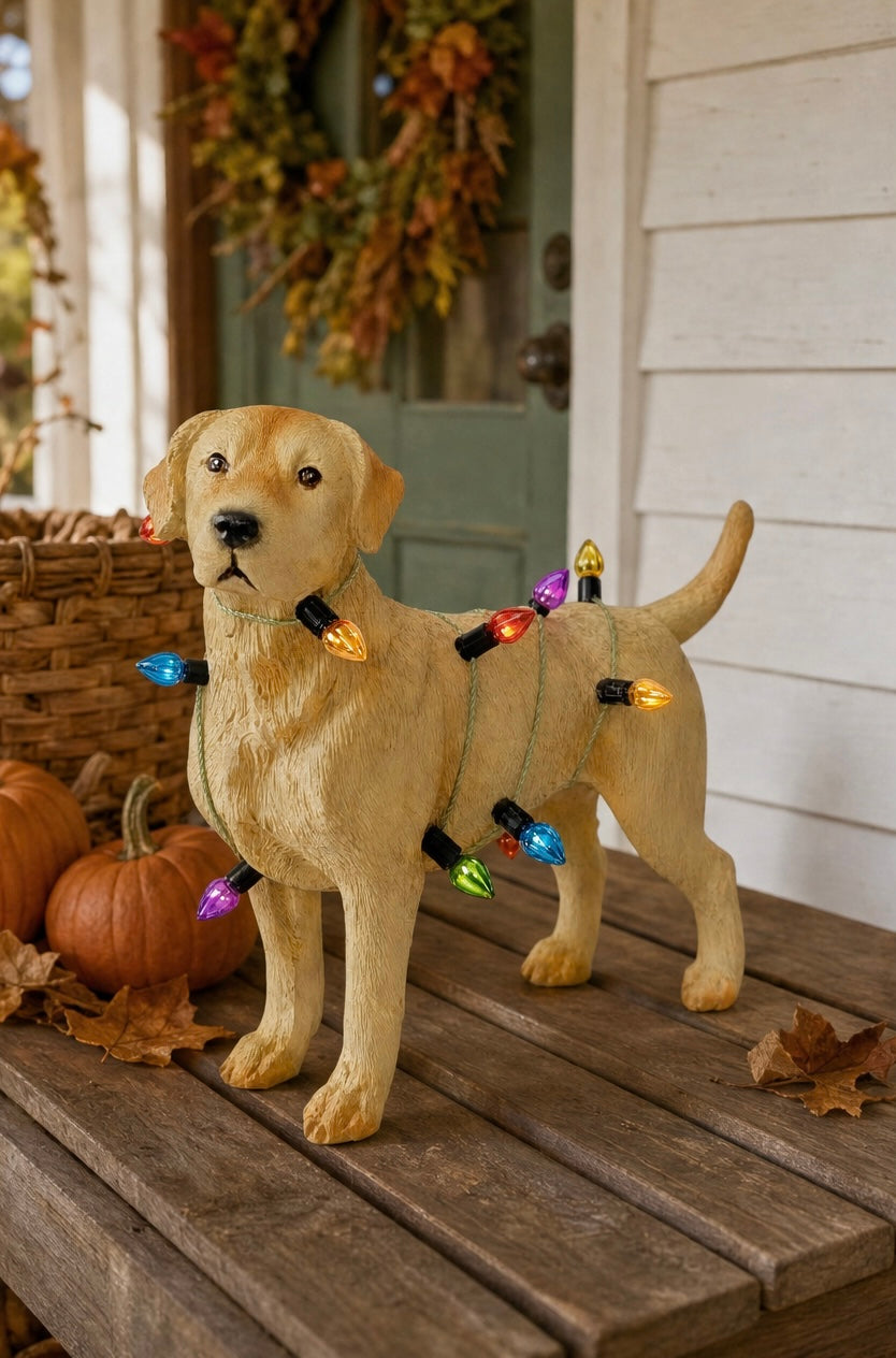 Labrador Dog Wrapped in Lights Resin Animal