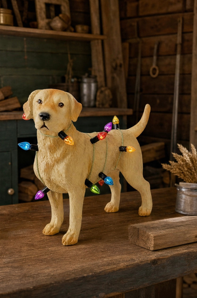 Labrador Dog Wrapped in Lights Resin Animal