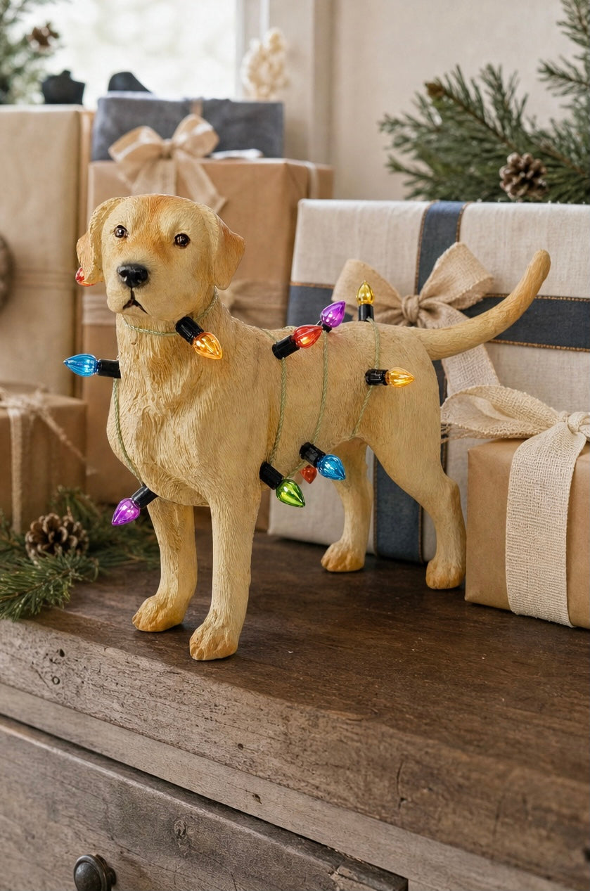 Labrador Dog Wrapped in Lights Resin Animal