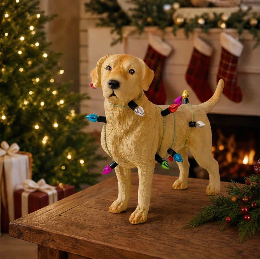 Festive Labrador: Christmas Lights Wrapped Resin Ornament