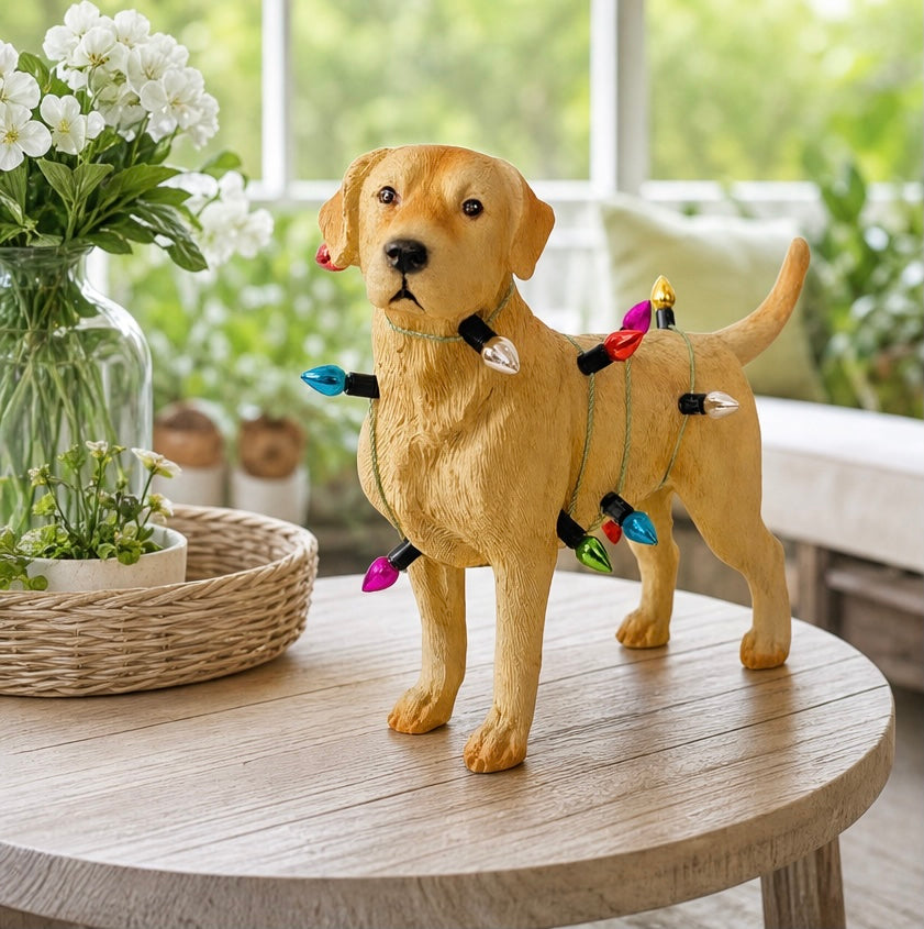 Festive Labrador: Christmas Lights Wrapped Resin Ornament